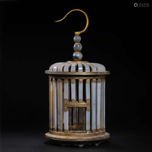 Ming Dynasty,Agate Covered Gold Birdcage