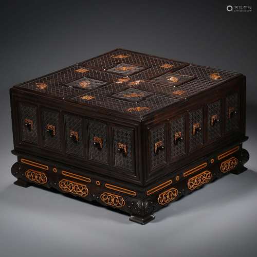Qing Dynasty,Red Sandalwood Jewellery Box