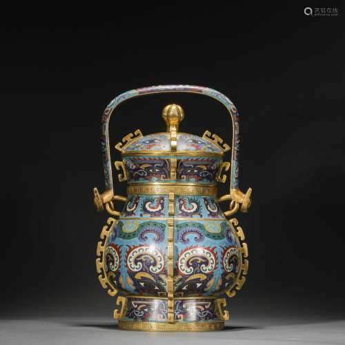 Qing Dynasty,Cloisonne Beast Pattern Lifting Beam Pot