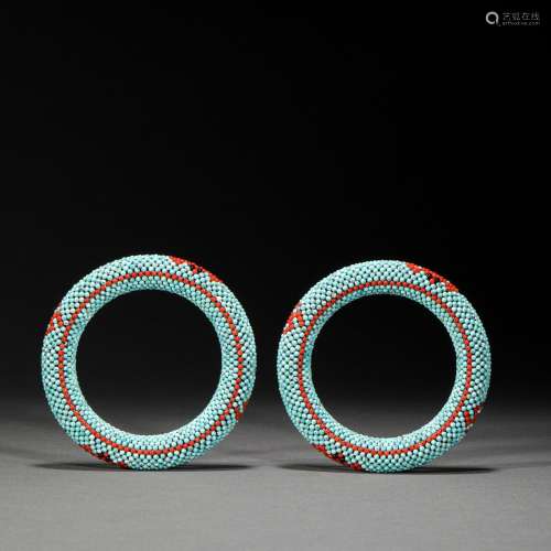 Qing Dynasty,Gren Turquoise Jimi Bead Agalwood Bracelets