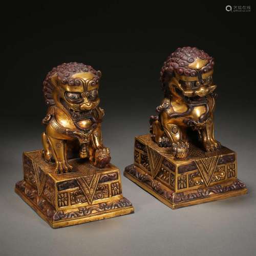 Qing Dynasty,Gilt Lion Statue