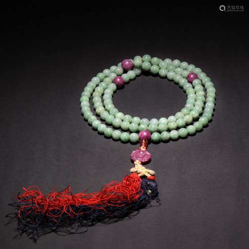 Qing Dynasty,Jadeite 108 Buddha Beads