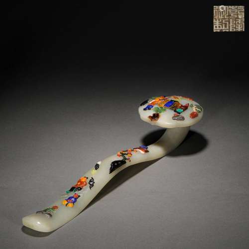 Qing Dynasty,Hetian Jade Inlaid Eight-Treasure