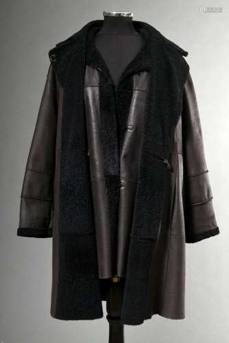 2 Teile Jacke und Weste in schwarzem Shearling Lammfell mit ...