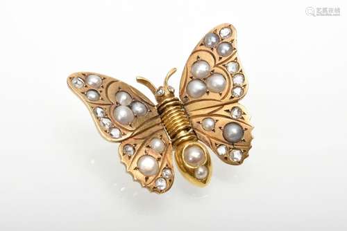 Klappbarer Gelbgold 750 "Schmetterling" Pin mit Di...