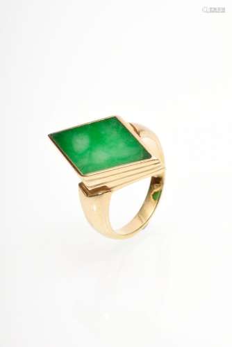 Gelbgold 750 Ring mit grüner Jade Raute (beschädigt), 6g, Gr...