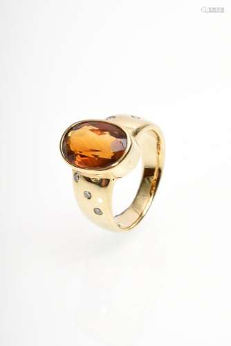 Moderner Gelbgold 750 Ring mit Citrin und Achtkantdiamanten ...