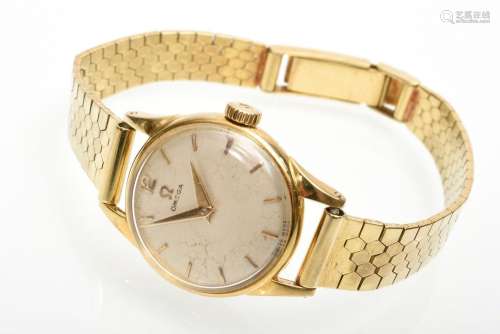 Omega Gelbgold 585 Armbanduhr mit weißem Zifferblatt und Str...