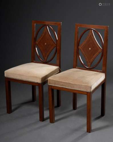 2 Art Deco Stühle mit ovaler Rahmung und Rautenmotiv in der ...