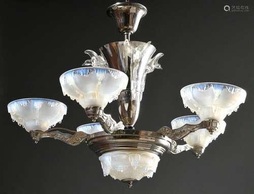 Art Deco Deckenlampe mit fünfarmigem verchromtem Gestell, Op...