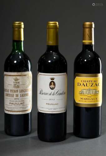 3 Diverse Flaschen Bordeaux Rotwein: 1979 "Chateau Pich...