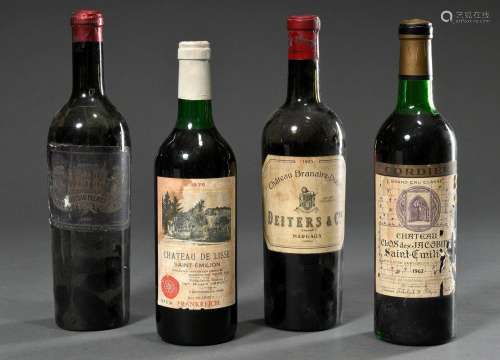 4 Diverse Flaschen Bordeaux und Margaux Rotwein: 1975 "...