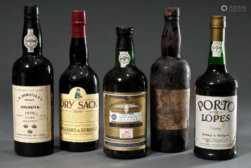 5 Diverse Flaschen Sherry und Port: 1947 "Quinta da Foz...