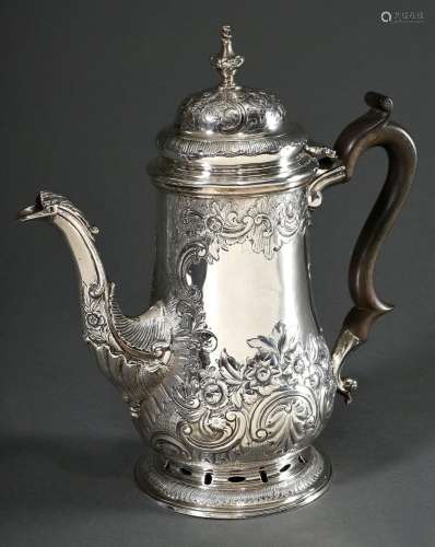 Opulente englische Georg II Kaffeekanne mit reicher floraler...