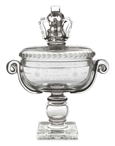 "The King Edward Cup", an engraved glass two-handl...