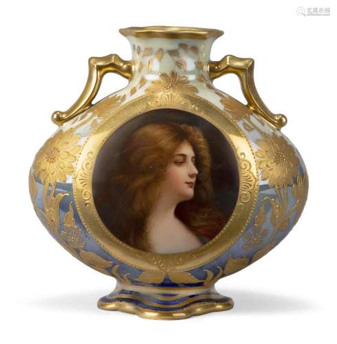 A French porcelain vase, c.1900, titled Reflexion to the und...