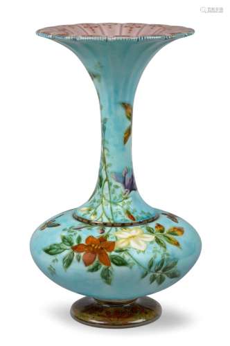 A Theodore deck turquoise-ground earthenware vase, c,1870, i...