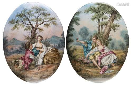 A pair of Austrian enamel plaques, in the manner of Jean-Ant...