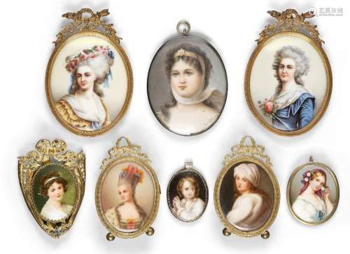 A group of eight Continental porcelain portrait plaques, lat...