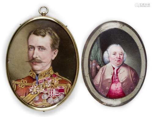 A Victorian enamel portrait miniature of a highly decorated ...
