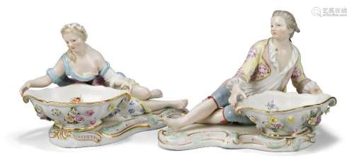 A pair of Meissen figural sweetmeat dishes, late 19th/early ...