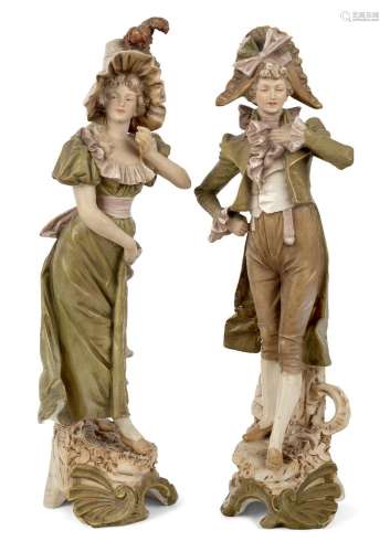 A pair of Royal Dux figures, 19th century, depicting a galla...