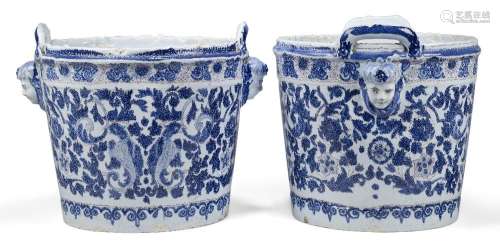A pair of Continental faïence two-handled jardinières, proba...