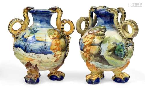 Two Florence maiolica small two-handled vases, late 19th cen...