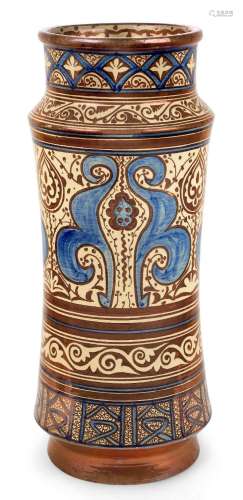 A Spanish Hispano-Moresque copper-lustre vase/umbrella stand...