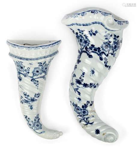 Two Worcester porcelain blue and white wall pockets, c.1755-...