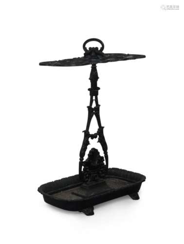 An early Victorian black-painted cast-iron stick stand, mid ...