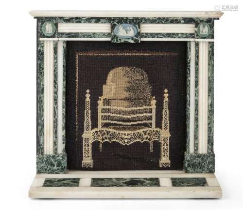 A verde antico and white marble model of a chimneypiece, of ...