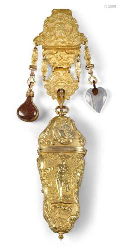A George III gilt-brass etui with chatelaine, late 18th cent...