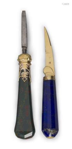 Two hardstone manicure knives, late 19th century, one with l...