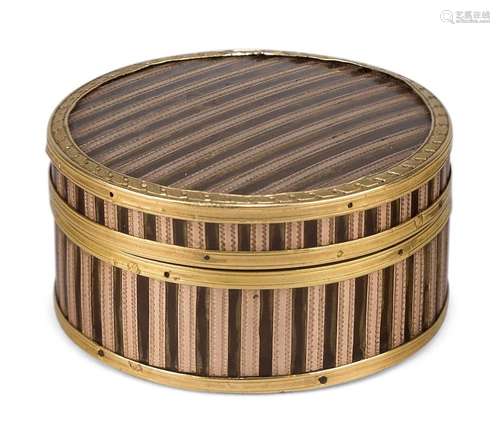 A French gold inlaid tortoiseshell snuff box, c.1790, decora...