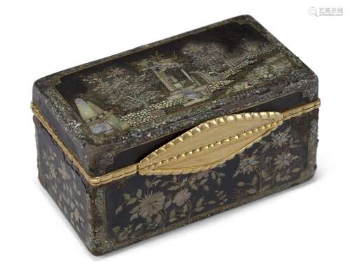 A Chinese export mother-of-pearl inlaid black lacquer box, m...