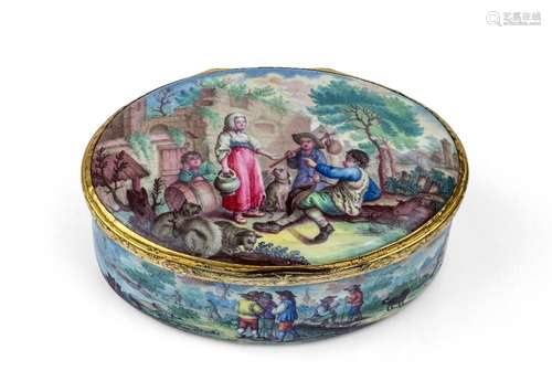 A Continental gilt-brass mounted enamel box, probably German...