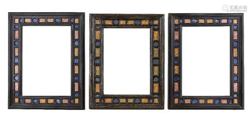 A pair of Florentine ebony, hardstone and specimen marble fr...