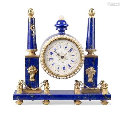 A Continental gilt-brass mounted lapis lazuli miniature time...