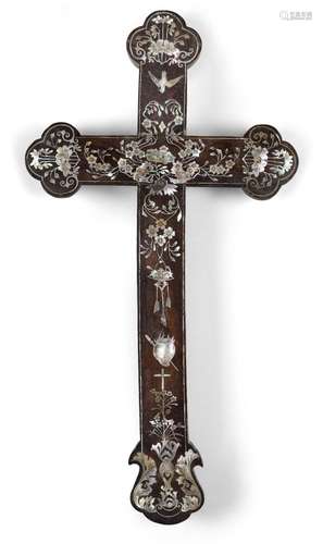 A Chinese mother-of-pearl inlaid wood Apostle cross, probabl...