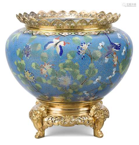 A French gilt-bronze mounted Chinese cloisonne jardiniere, c...