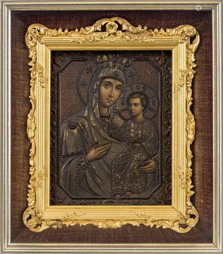 A Russian icon of Mother and Child of Smolensk, late 19th ce...