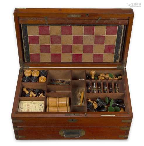 A Victorian brass-bound mahogany games compendium, c.1880, b...