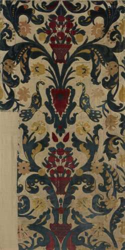 A European silk and velvet textile fragment, 19th century, w...