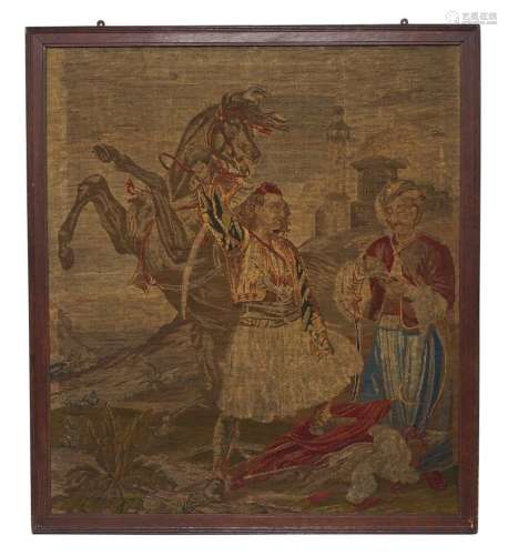A French tapestry panel, 19th century, depicting 'Le Giaour,...