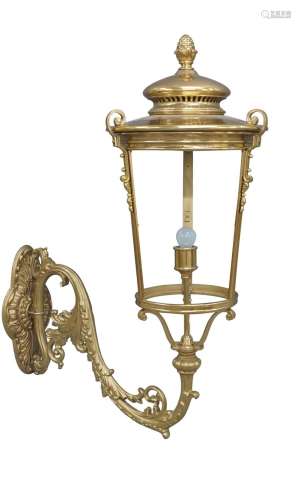 A large Victorian style gilt metal wall lantern, with pineap...