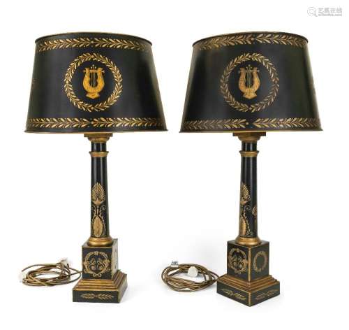 A pair of modern large tole piente table lamps, each of colu...