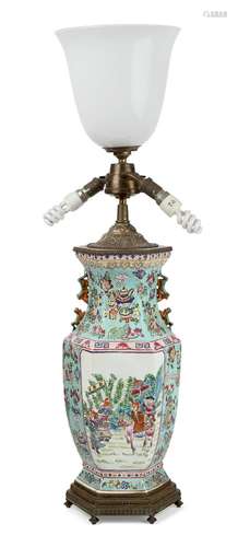 A French gilt-brass mounted Chinese famille rose vase lamp, ...