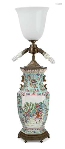 A French gilt-brass mounted Chinese famille rose vase lamp, ...