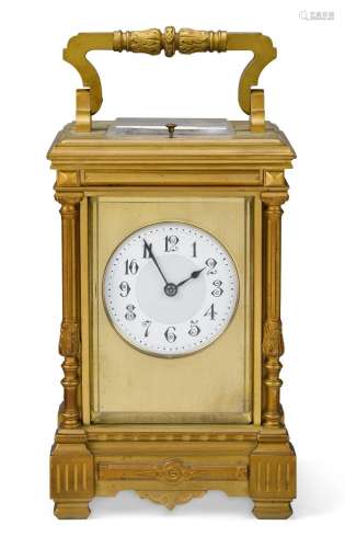 A large French gilt-brass repeating carriage clock, late 19t...